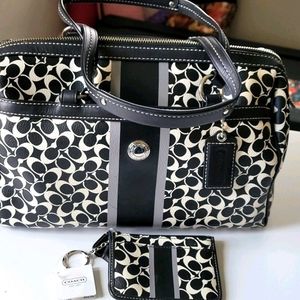 Black and White Coach Purse with Wallet